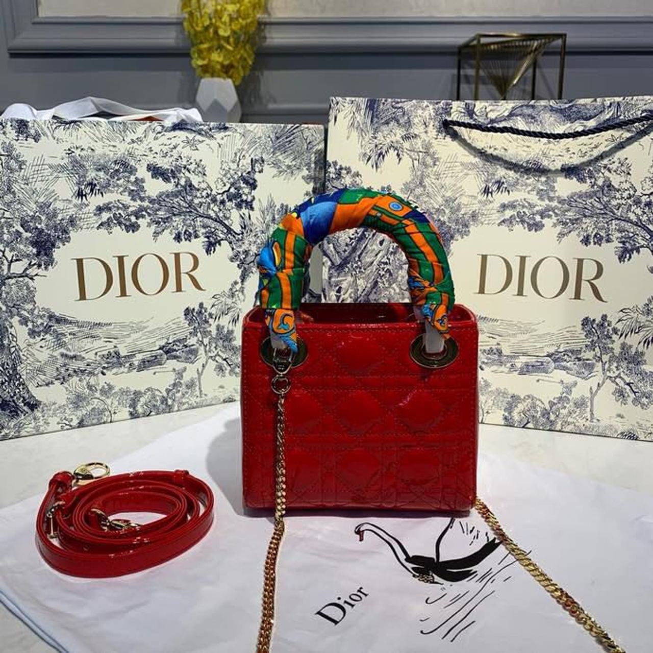 Top Quality Mini Lady Bag with Chain Silver Hardware Spring/Summer Collection, Red, For Women Womens Handbags, 18cm CD