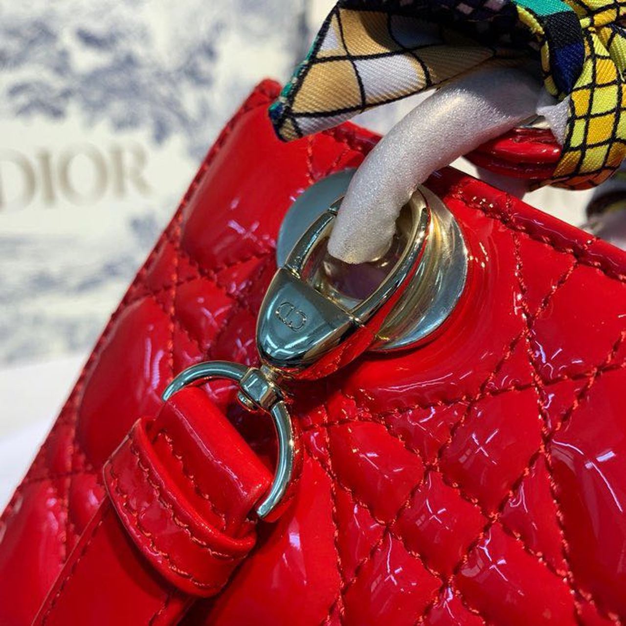 Top Quality Small Lady Bag Gold Toned Hardware Cherry Red Patent For Women 8in/20cm CD M0531OWCB_M323