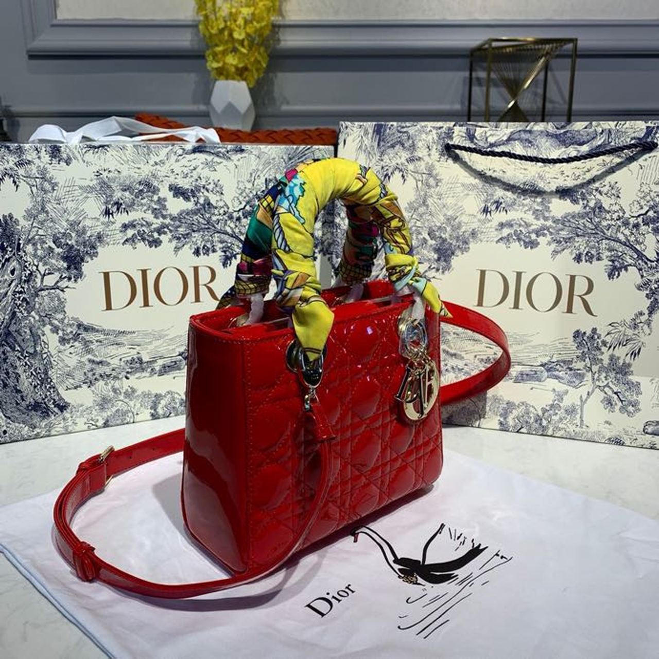 Top Quality Small Lady Bag Gold Toned Hardware Cherry Red Patent For Women 8in/20cm CD M0531OWCB_M323