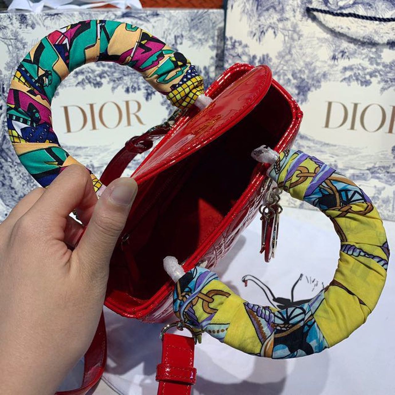 Top Quality Small Lady Bag Gold Toned Hardware Cherry Red Patent For Women 8in/20cm CD M0531OWCB_M323
