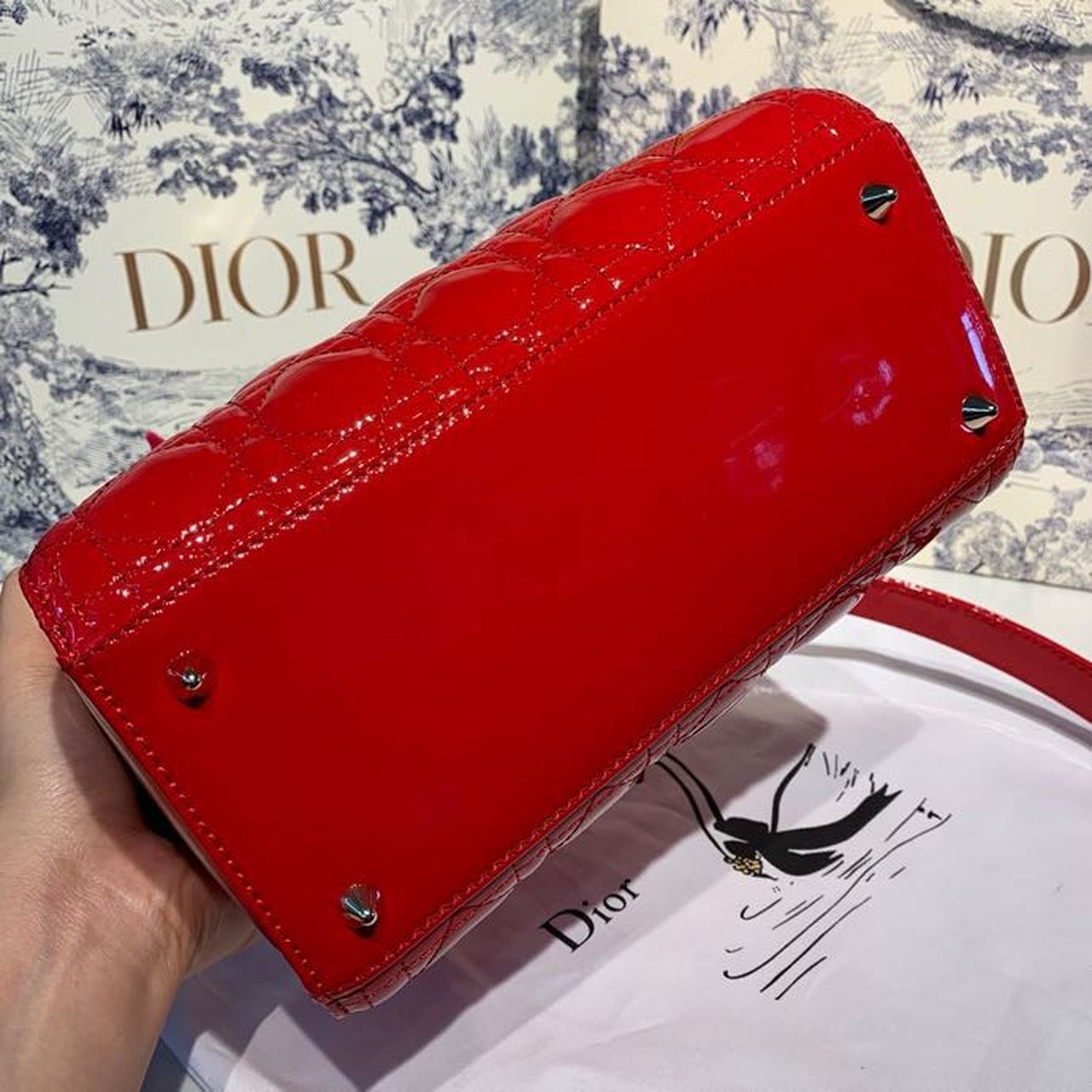 Top Quality MeTop Qualityum Lady Bag Gold Toned Hardware Cherry Red Patent For Women 9.5in/24cm CD M0565OWCB_M323