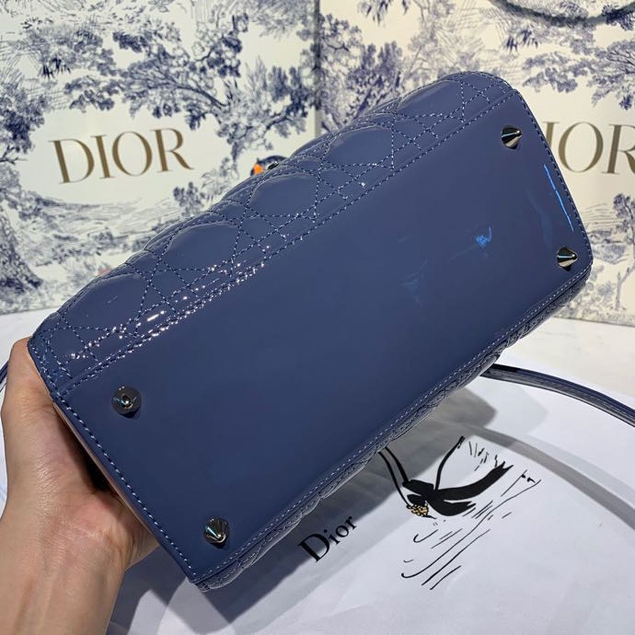 Top Quality MeTop Qualityum Lady Bag SiTop Qualityer Hardware Deep Blue Patent For Women 9.5in/24cm CD