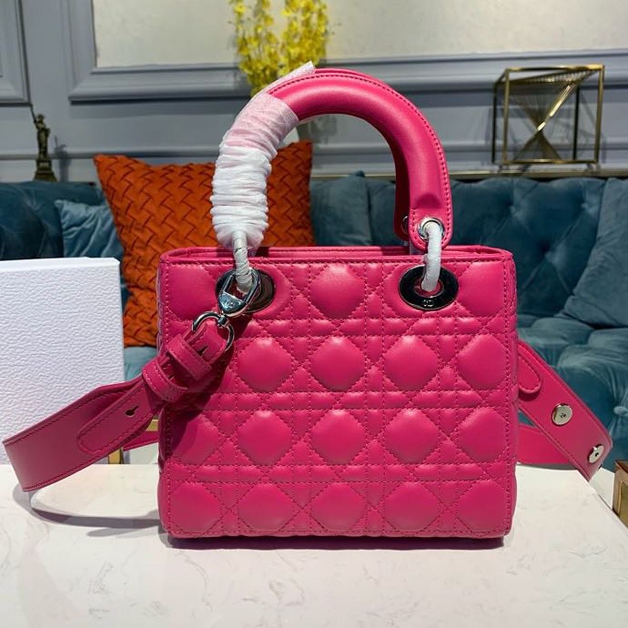 Top Quality MeTop Qualityum Lady Bag Silver Hardware Hot Pink For Women 9.5in/24cm CD