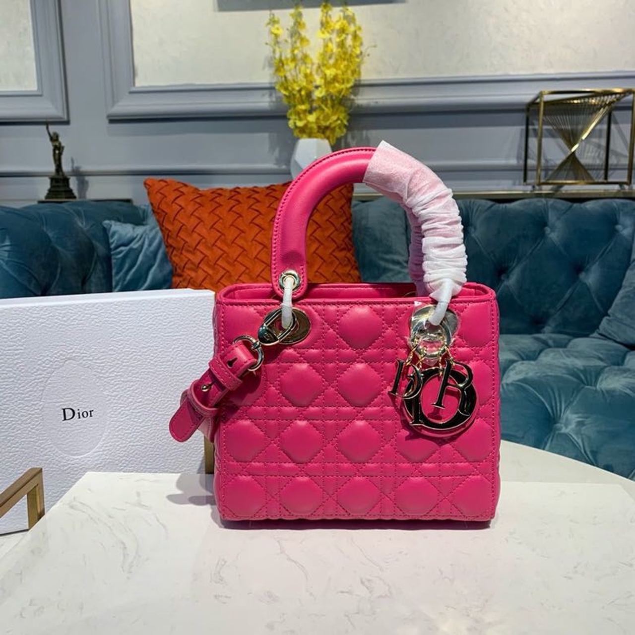 Top Quality Small Lady Bag Gold Toned Hardware Hot Pink For Women 8in/20cm CD
