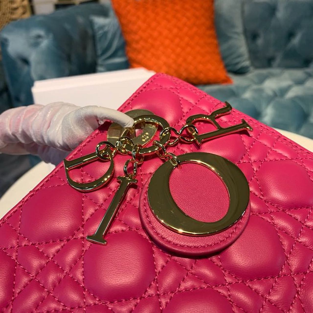 Top Quality MeTop Qualityum Lady Bag Gold Toned Hardware Hot Pink For Women 9.5in/24cm CD