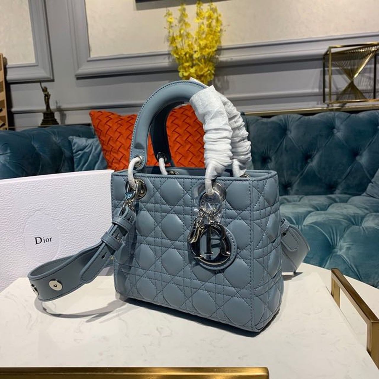 Top Quality Small Lady Bag Silver Hardware Cloud Blue For Women 8in/20cm CD