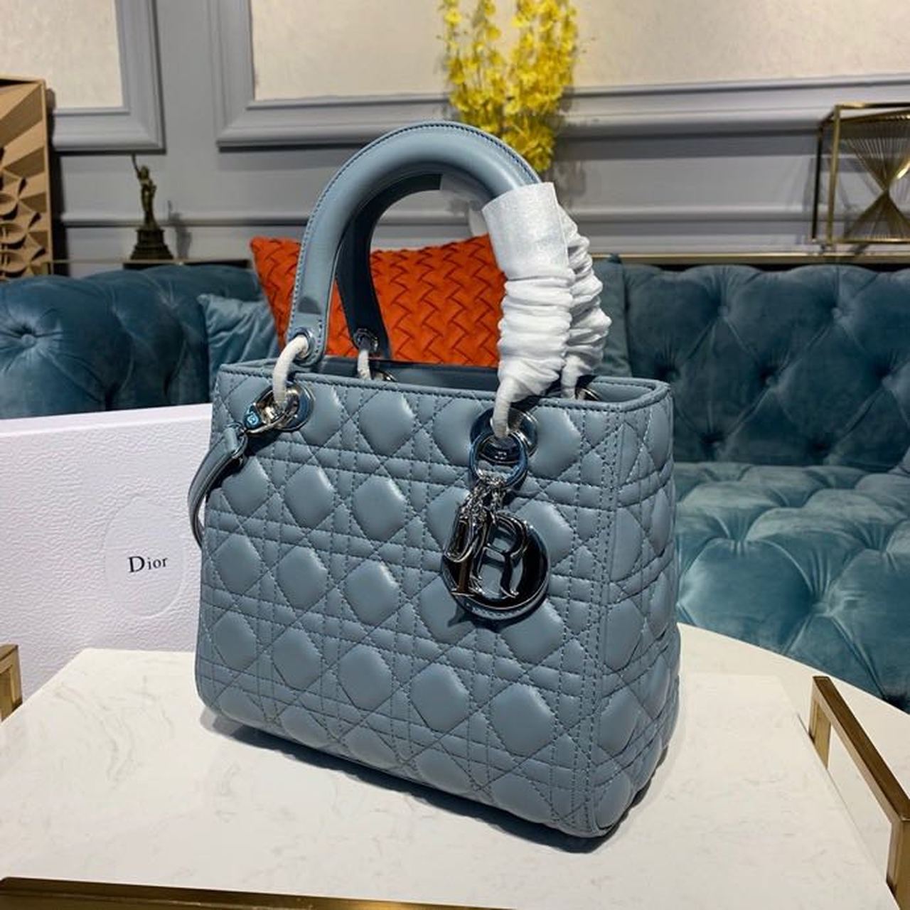 Top Quality MeTop Qualityum Lady Bag Silver Hardware Cloud Blue For Women 9.5in/24cm CD