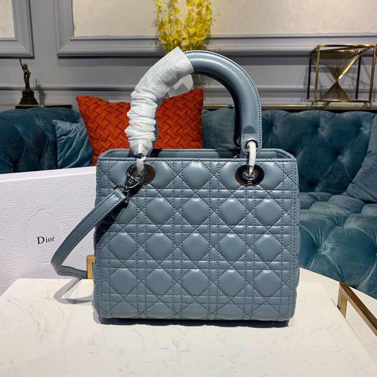 Top Quality MeTop Qualityum Lady Bag SiTop Qualityer Hardware Cloud Blue For Women 9.5in/24cm CD