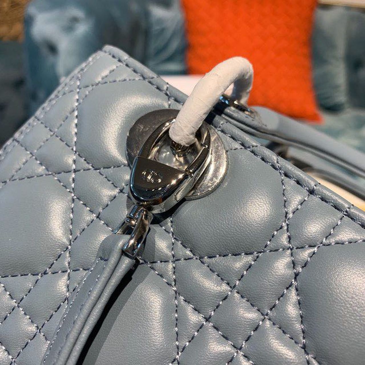 Top Quality MeTop Qualityum Lady Bag SiTop Qualityer Hardware Cloud Blue For Women 9.5in/24cm CD