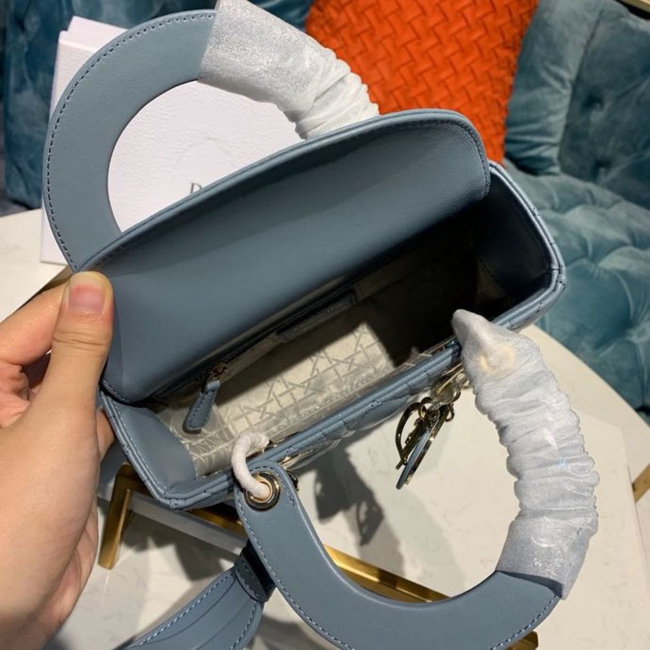 Top Quality Small Lady Bag Gold Toned Hardware Clound Blue For Women 8in/20cm CD