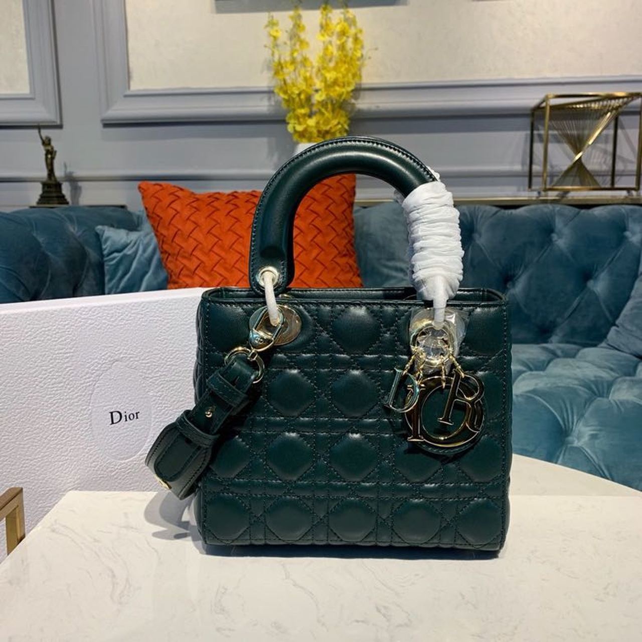 Top Quality Small Lady Bag Gold Toned Hardware Forest Green For Women 8in/20cm CD