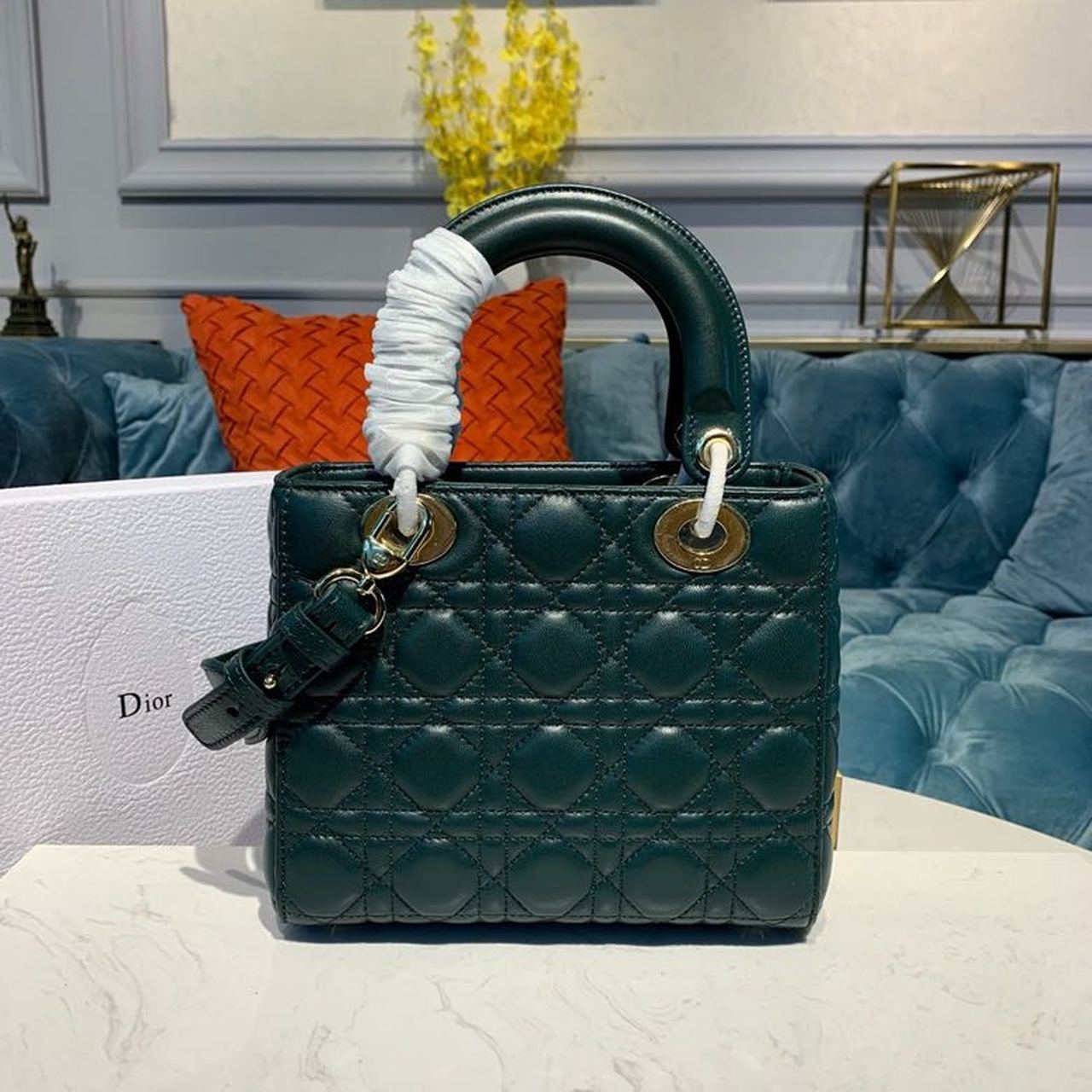 Top Quality Small Lady Bag Gold Toned Hardware Forest Green For Women 8in/20cm CD