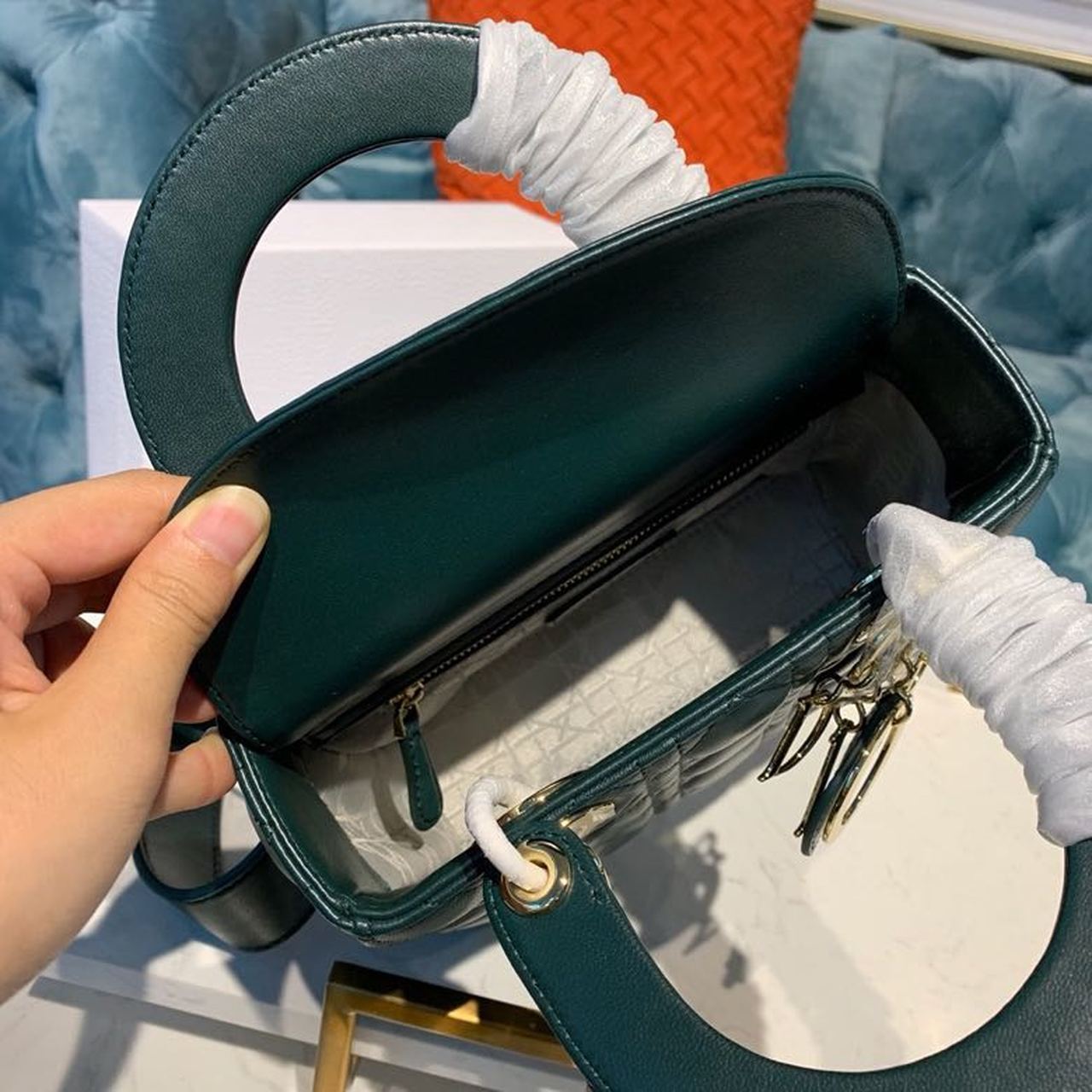 Top Quality Small Lady Bag Gold Toned Hardware Forest Green For Women 8in/20cm CD
