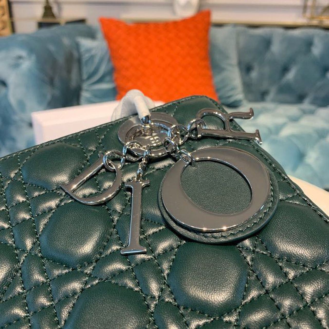 Top Quality Small Lady Bag Silver Hardware Forest Green For Women 8in/20cm CD
