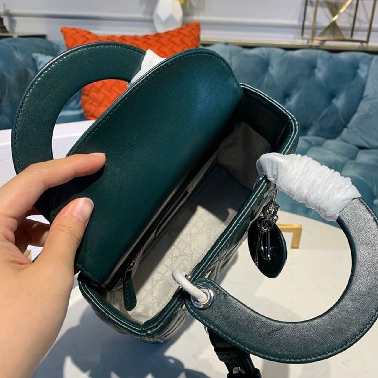 Top Quality Small Lady Bag Silver Hardware Forest Green For Women 8in/20cm CD