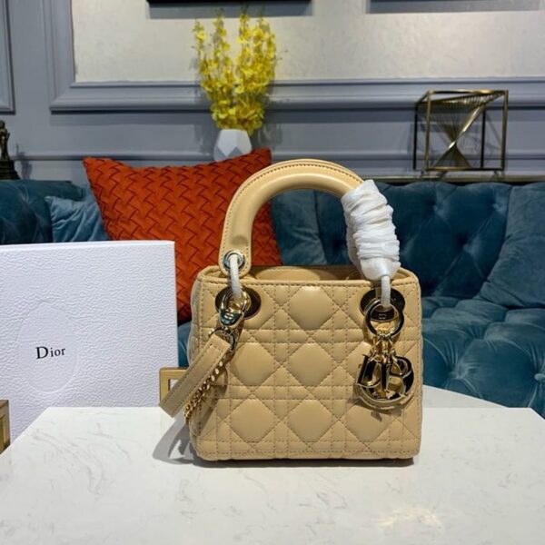 Top Quality Mini Lady Bag with Chain Gold Toned Hardware Pale Yellow For Women 6.5in/17cm CD