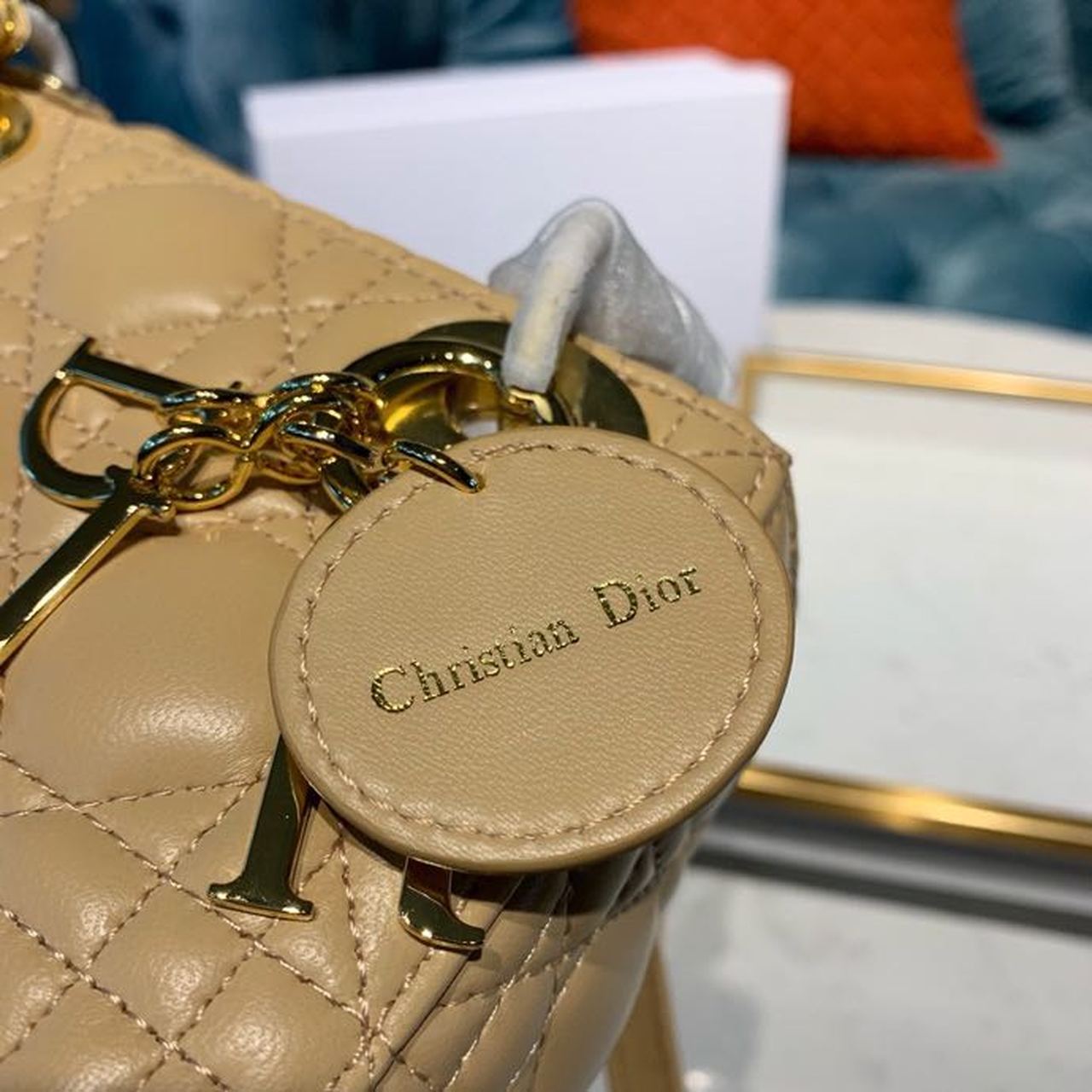 Top Quality Mini Lady Bag with Chain Gold Toned Hardware Pale Yellow For Women 6.5in/17cm CD