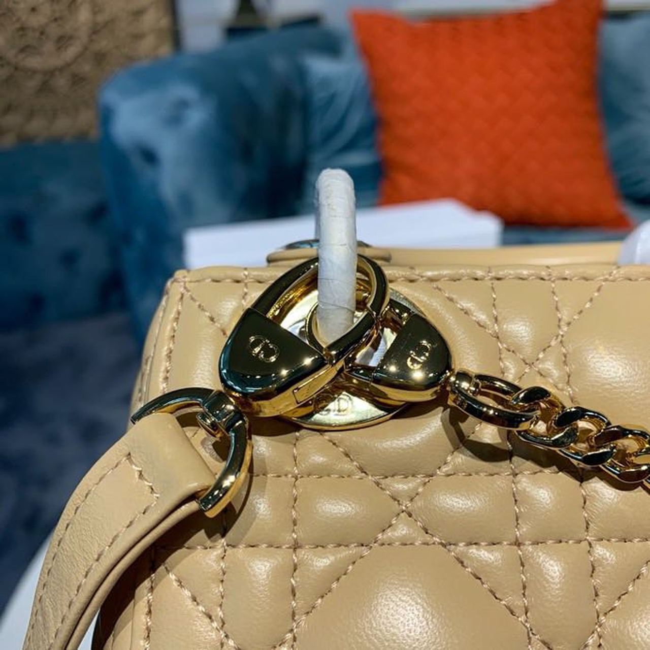Top Quality Mini Lady Bag with Chain Gold Toned Hardware Pale Yellow For Women 6.5in/17cm CD