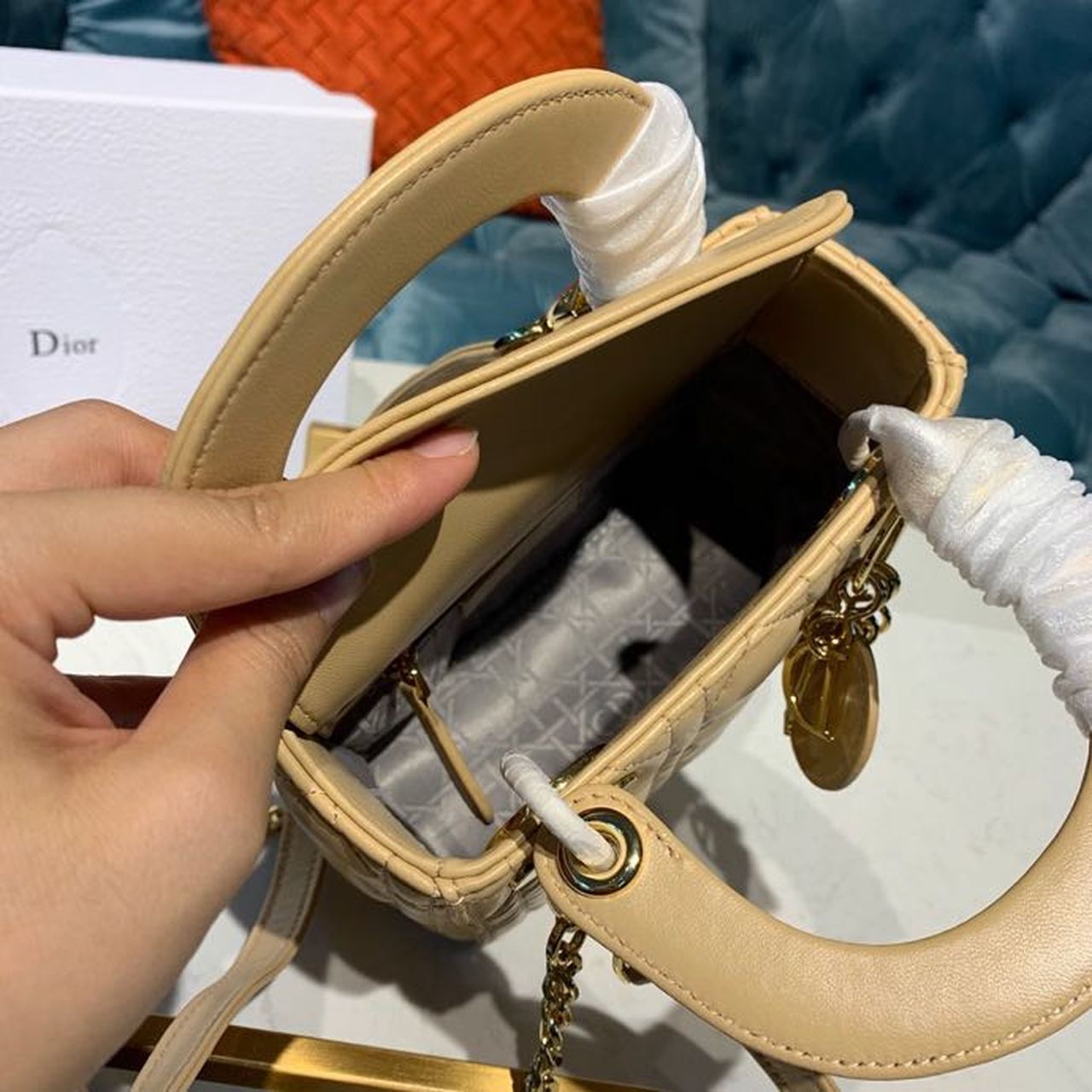 Top Quality Mini Lady Bag with Chain Gold Toned Hardware Pale Yellow For Women 6.5in/17cm CD