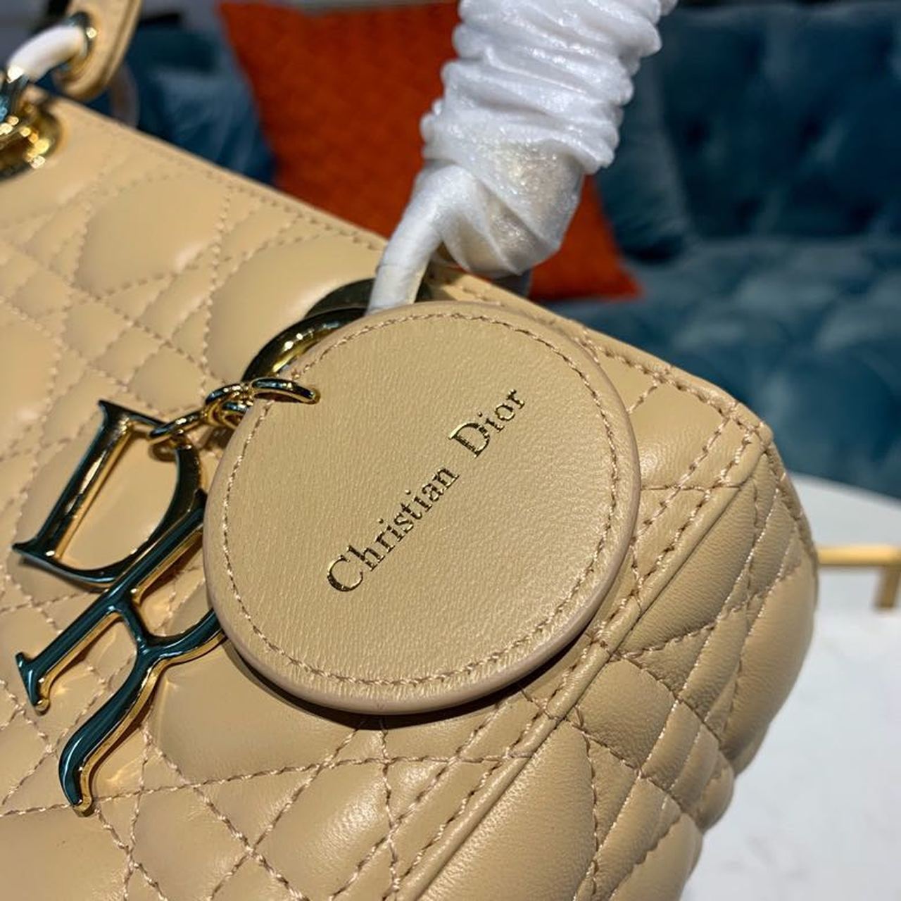 Top Quality MeTop Qualityum Lady Bag Gold Toned Hardware Pale Yellow For Women 9.5in/24cm CD