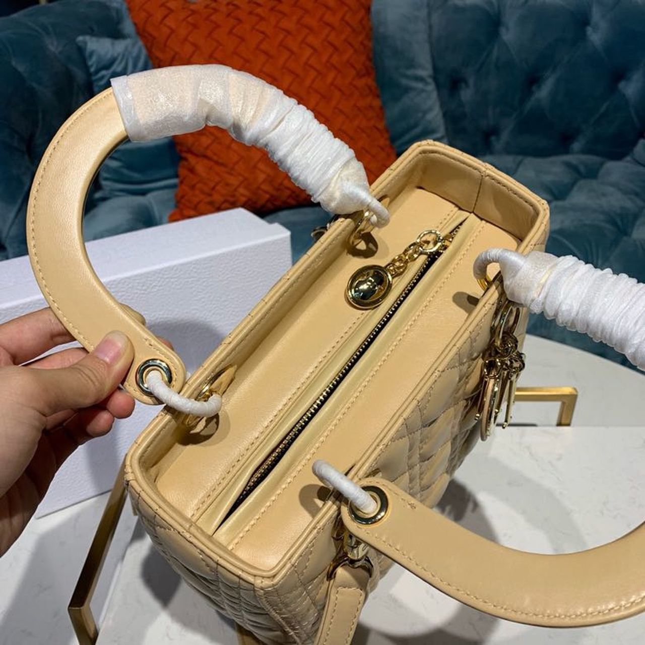 Top Quality MeTop Qualityum Lady Bag Gold Toned Hardware Pale Yellow For Women 9.5in/24cm CD