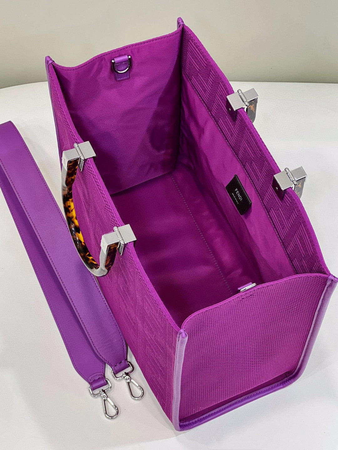 Top QualityTop Quality Sunshine Medium Purple FF fabric shopper Bag For Woman 31cm/12in 8BH386AHWCF037T