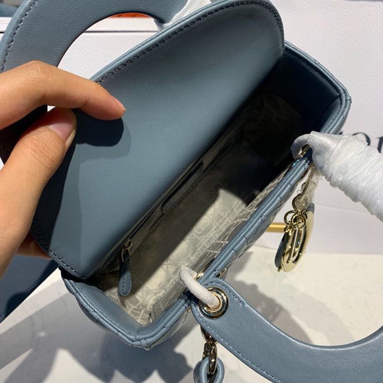 Top Quality Small Lady Bag Gold Toned Hardware Light Blue For Women 8in/20cm