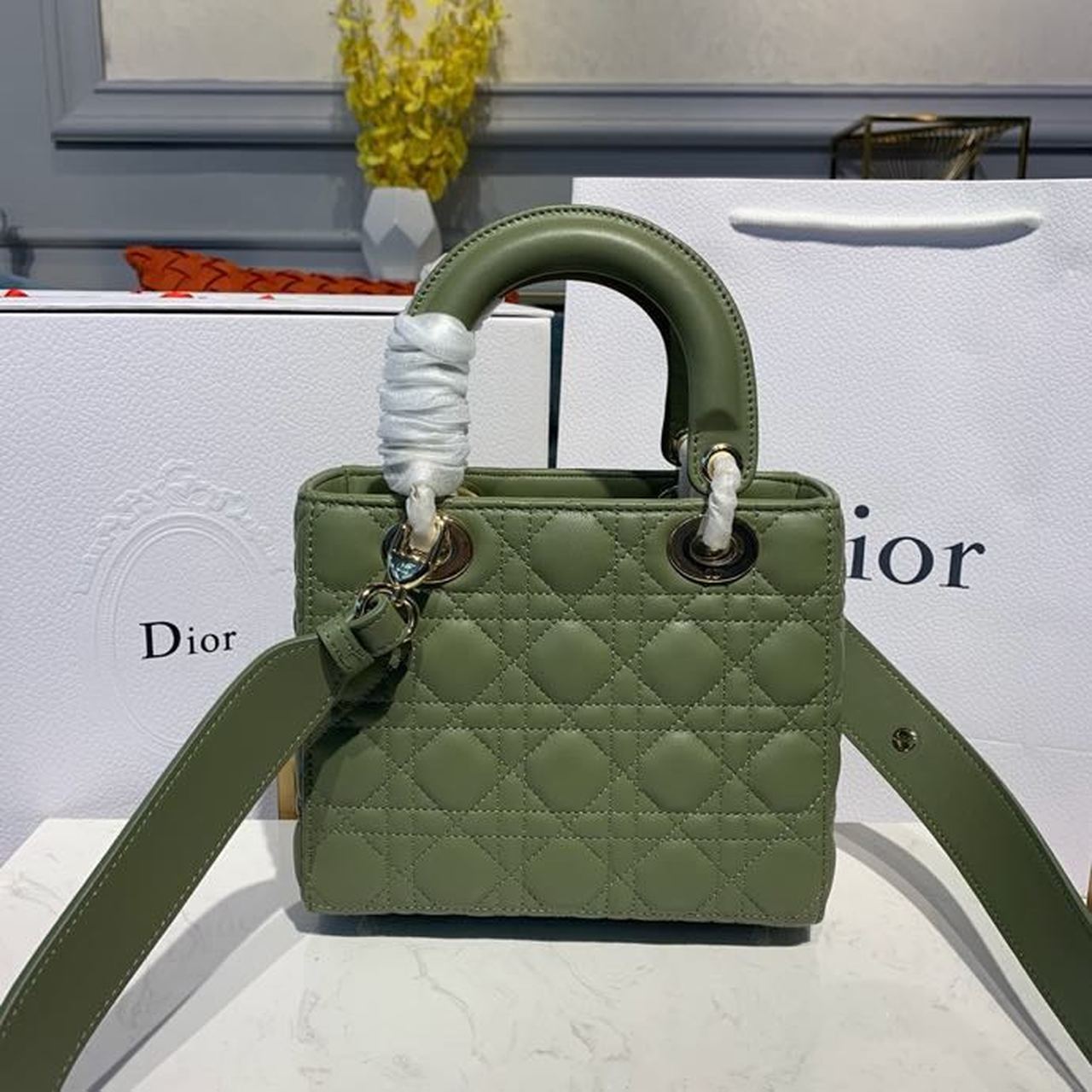 Top Quality Small Lady Bag Gold Toned Hardware Olive Green For Women 8in/20cm CD