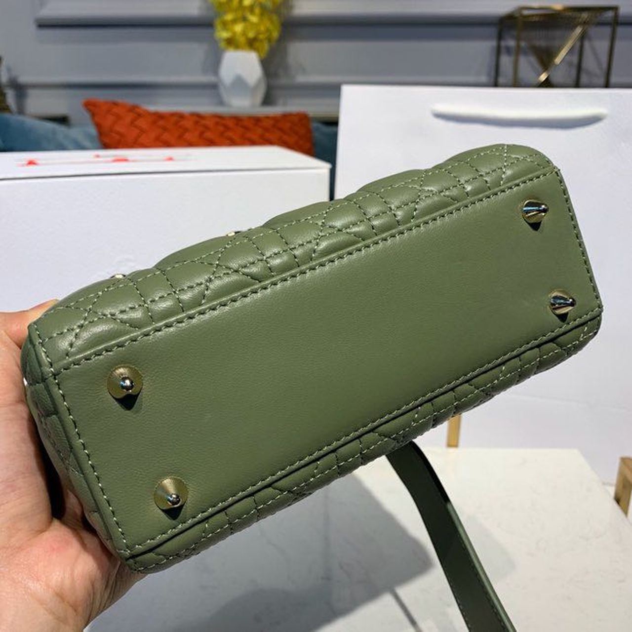 Top Quality Small Lady Bag Gold Toned Hardware Olive Green For Women 8in/20cm CD