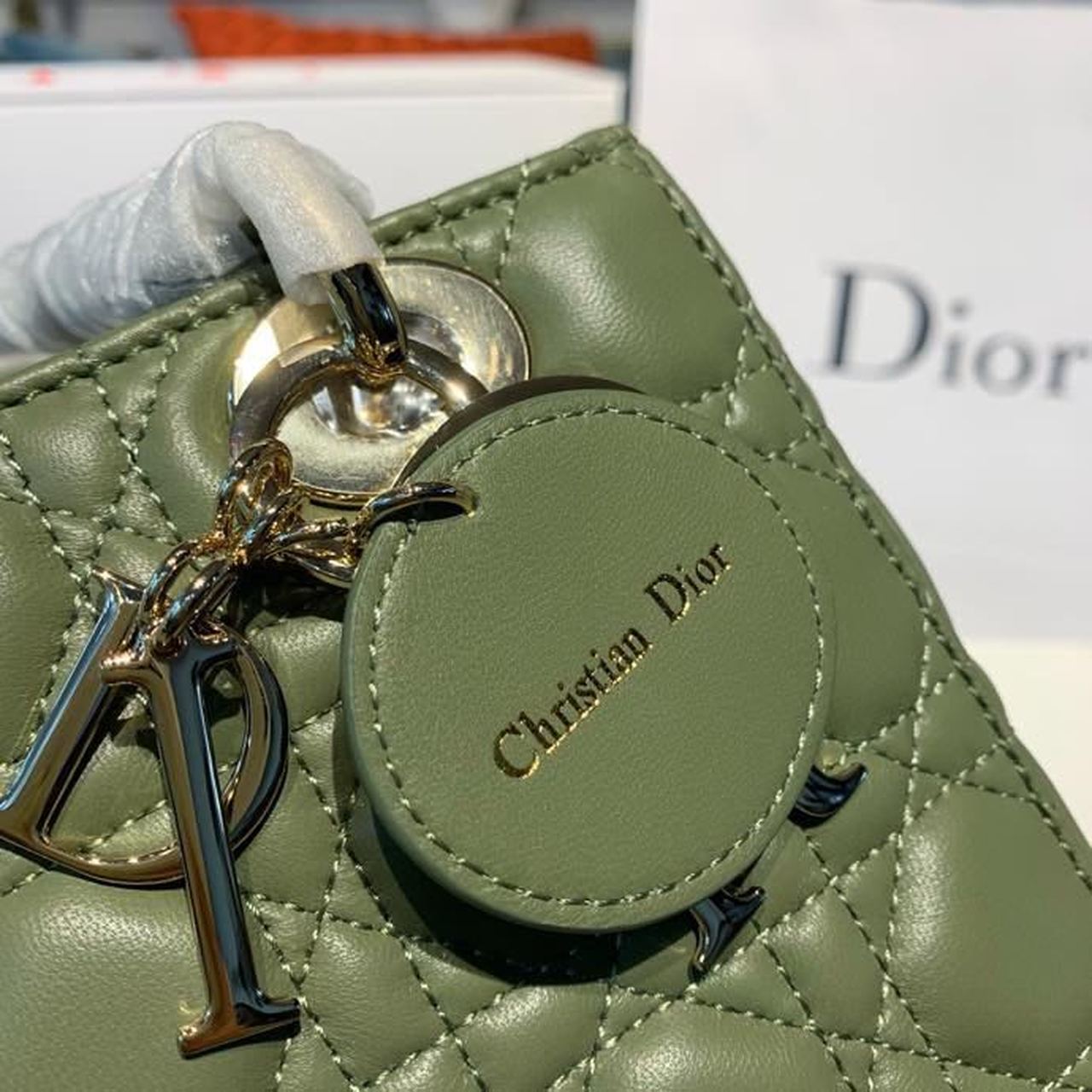 Top Quality Small Lady Bag Gold Toned Hardware Olive Green For Women 8in/20cm CD