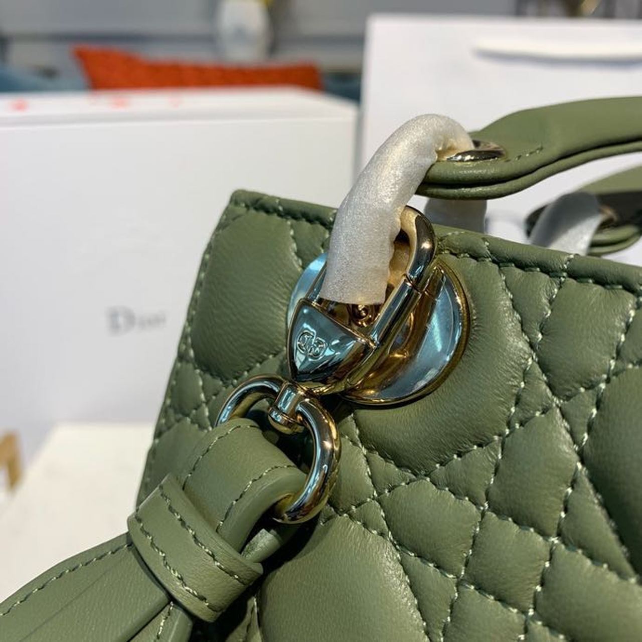 Top Quality Small Lady Bag Gold Toned Hardware Olive Green For Women 8in/20cm CD