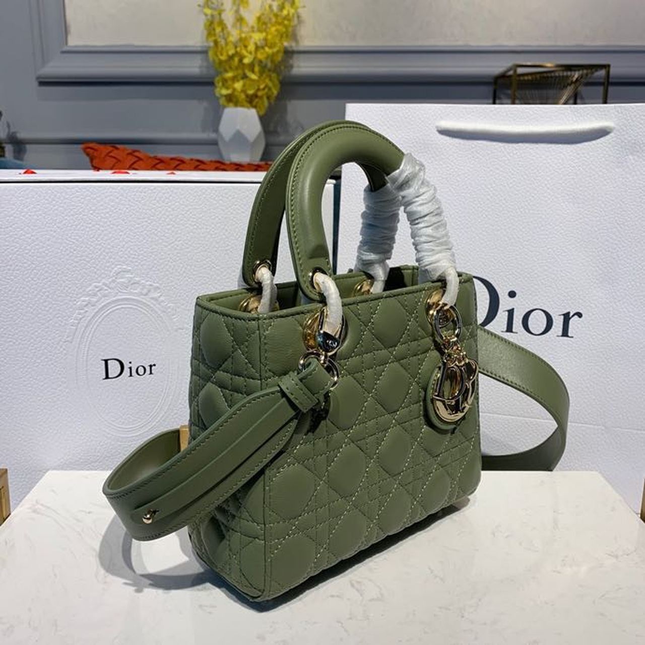 Top Quality Small Lady Bag Gold Toned Hardware Olive Green For Women 8in/20cm CD