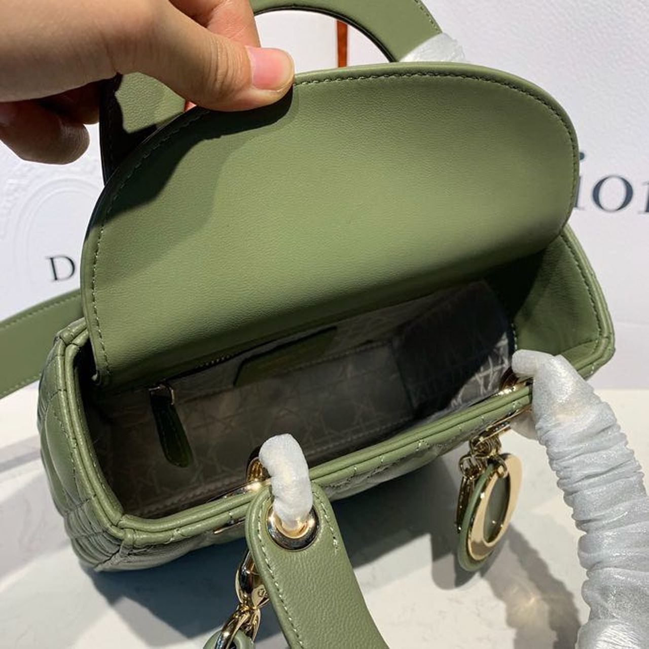 Top Quality Small Lady Bag Gold Toned Hardware Olive Green For Women 8in/20cm CD
