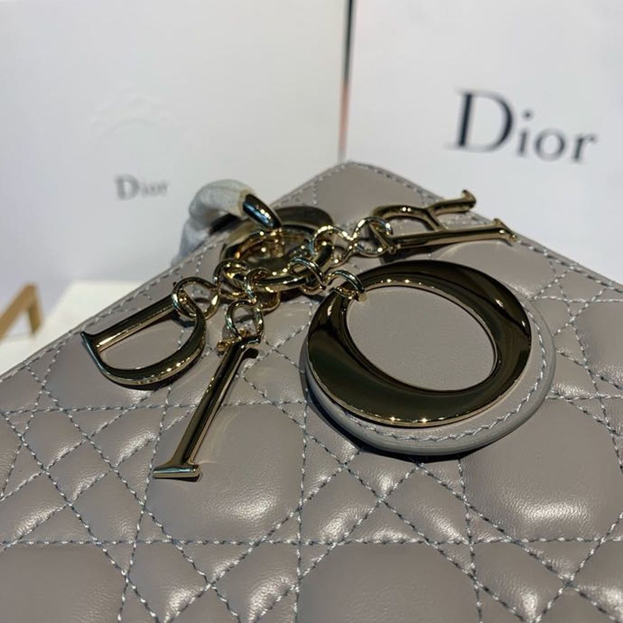 Top Quality Small Lady Bag Gold Toned Hardware Light Gray For Women 8in/20cm CD