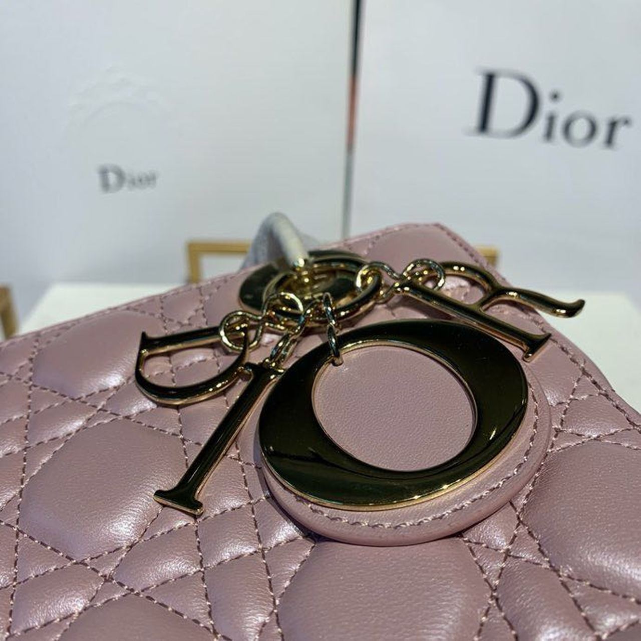 Top Quality Small Lady Bag Gold Toned Hardware Powder Pink Cannage Pink For Women 8in/20cm CD