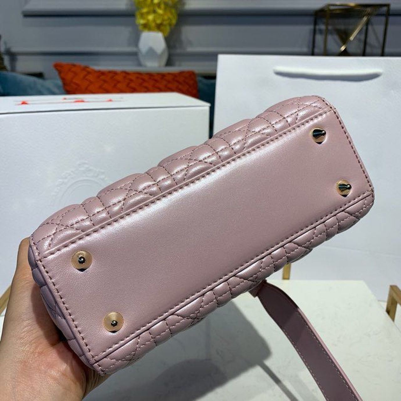 Top Quality Small Lady Bag Gold Toned Hardware Powder Pink Cannage Pink For Women 8in/20cm CD