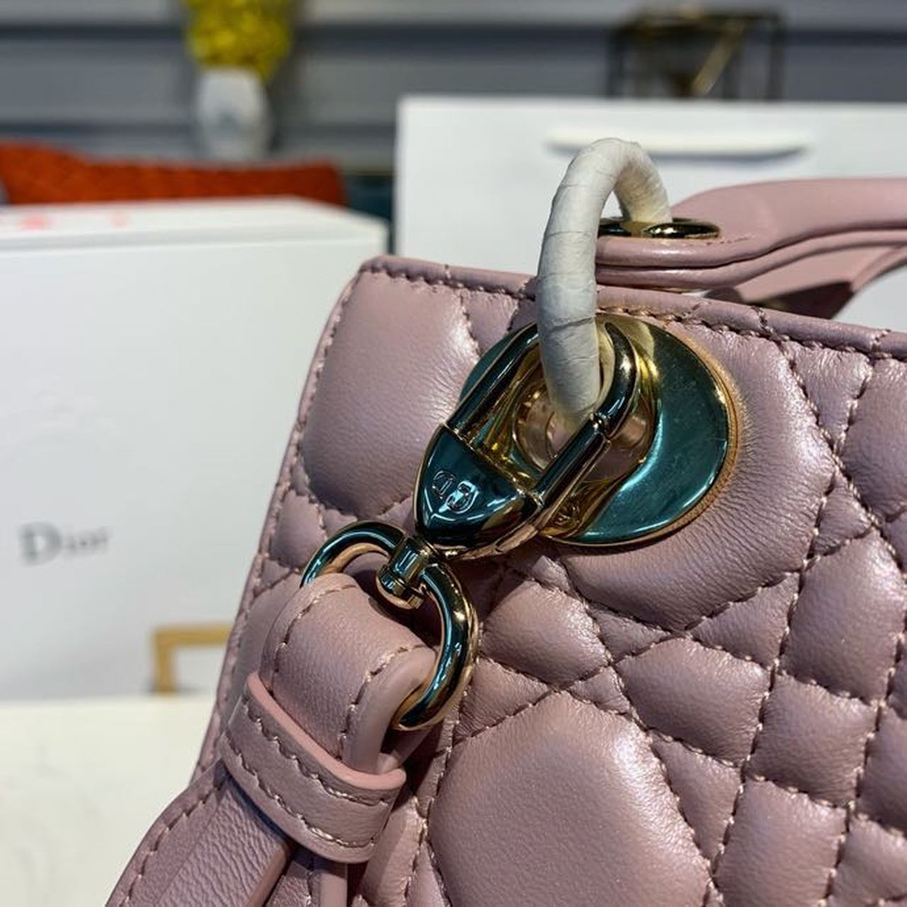 Top Quality Small Lady Bag Gold Toned Hardware Powder Pink Cannage Pink For Women 8in/20cm CD