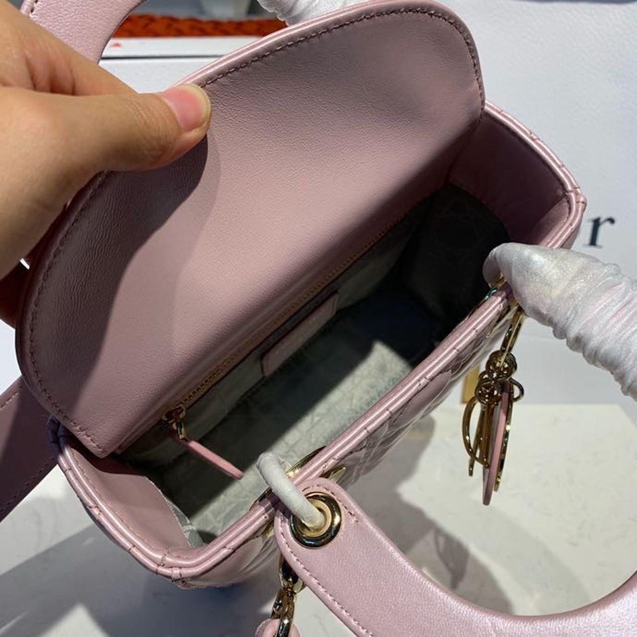 Top Quality Small Lady Bag Gold Toned Hardware Powder Pink Cannage Pink For Women 8in/20cm CD