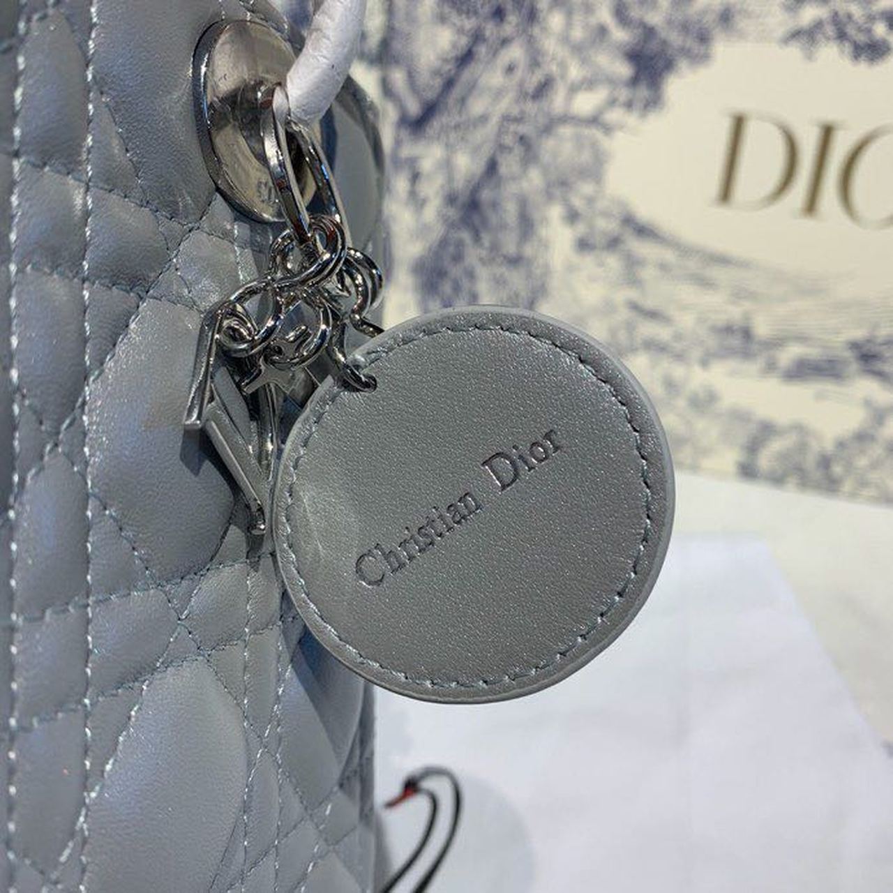 Top Quality MeTop Qualityum Lady Bag Silver Hardware with Embellished Bag Strap Pearl Grey For Women 9.5in/24cm CD