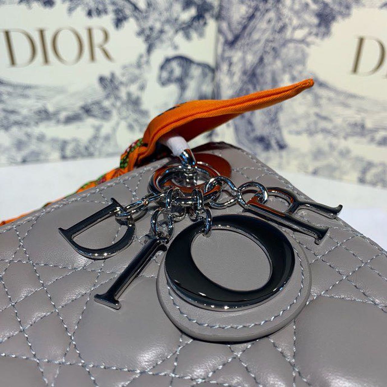 Top Quality Mini Lady Bag with Chain and Embellished Bag Strap Silver Hardware Spring/Summer Collection, Grey, For Women Womens Handbags, 18cm CD