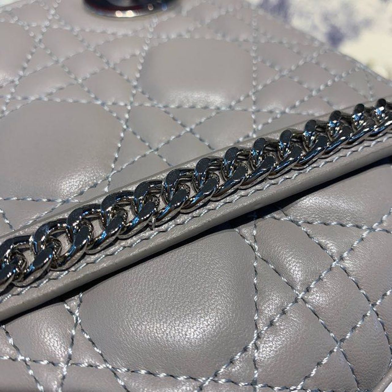 Top Quality Mini Lady Bag with Chain and Embellished Bag Strap Silver Hardware Spring/Summer Collection, Grey, For Women Womens Handbags, 18cm CD