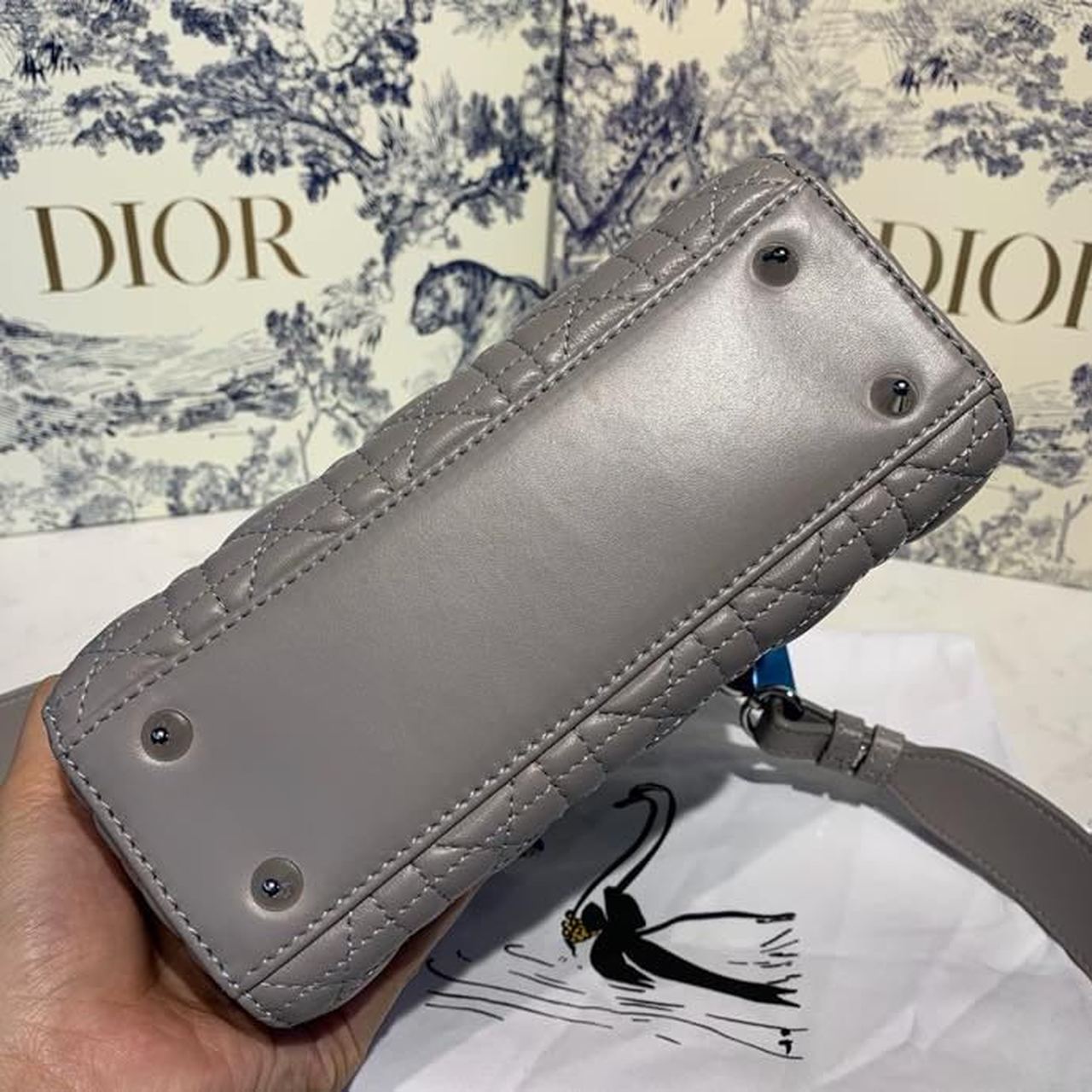 Top Quality Small Lady Bag SiTop Qualityer Hardware with Embellished Bag Strap Grey For Women 8in/20cm CD