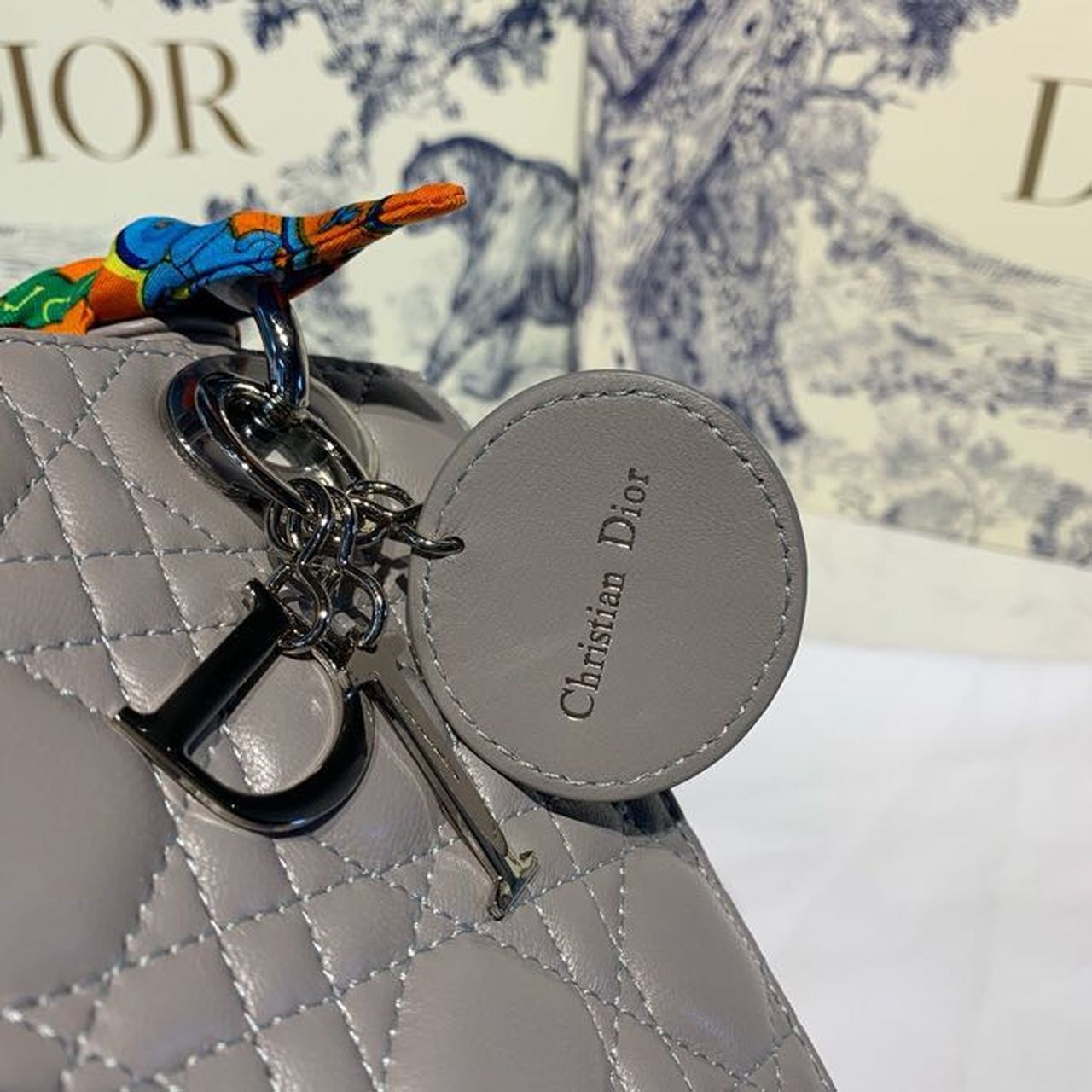 Top Quality Small Lady Bag Silver Hardware with Embellished Bag Strap Grey For Women 8in/20cm CD