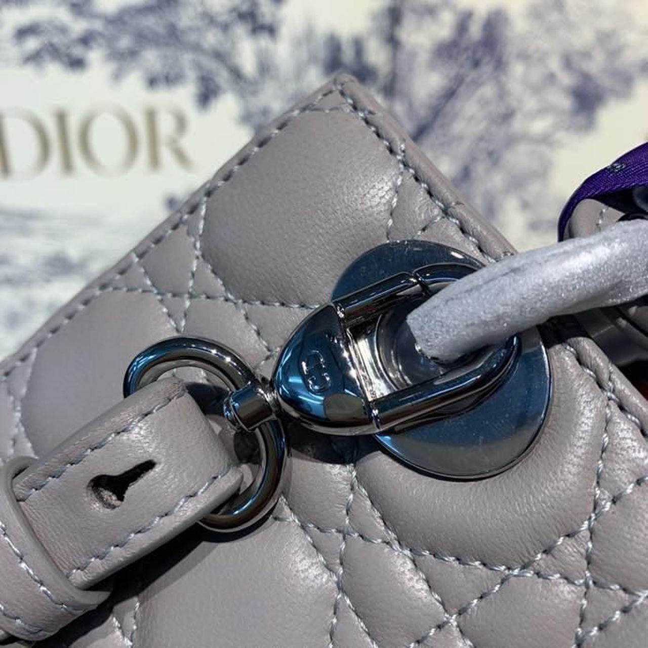 Top Quality Small Lady Bag Silver Hardware with Embellished Bag Strap Grey For Women 8in/20cm CD