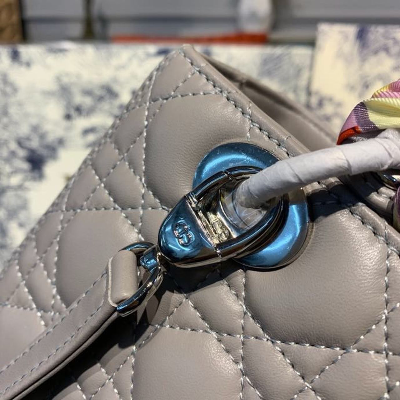 Top Quality MeTop Qualityum Lady Bag SiTop Qualityer Hardware with Embellished Bag Strap Grey For Women 9.5in/24cm CD