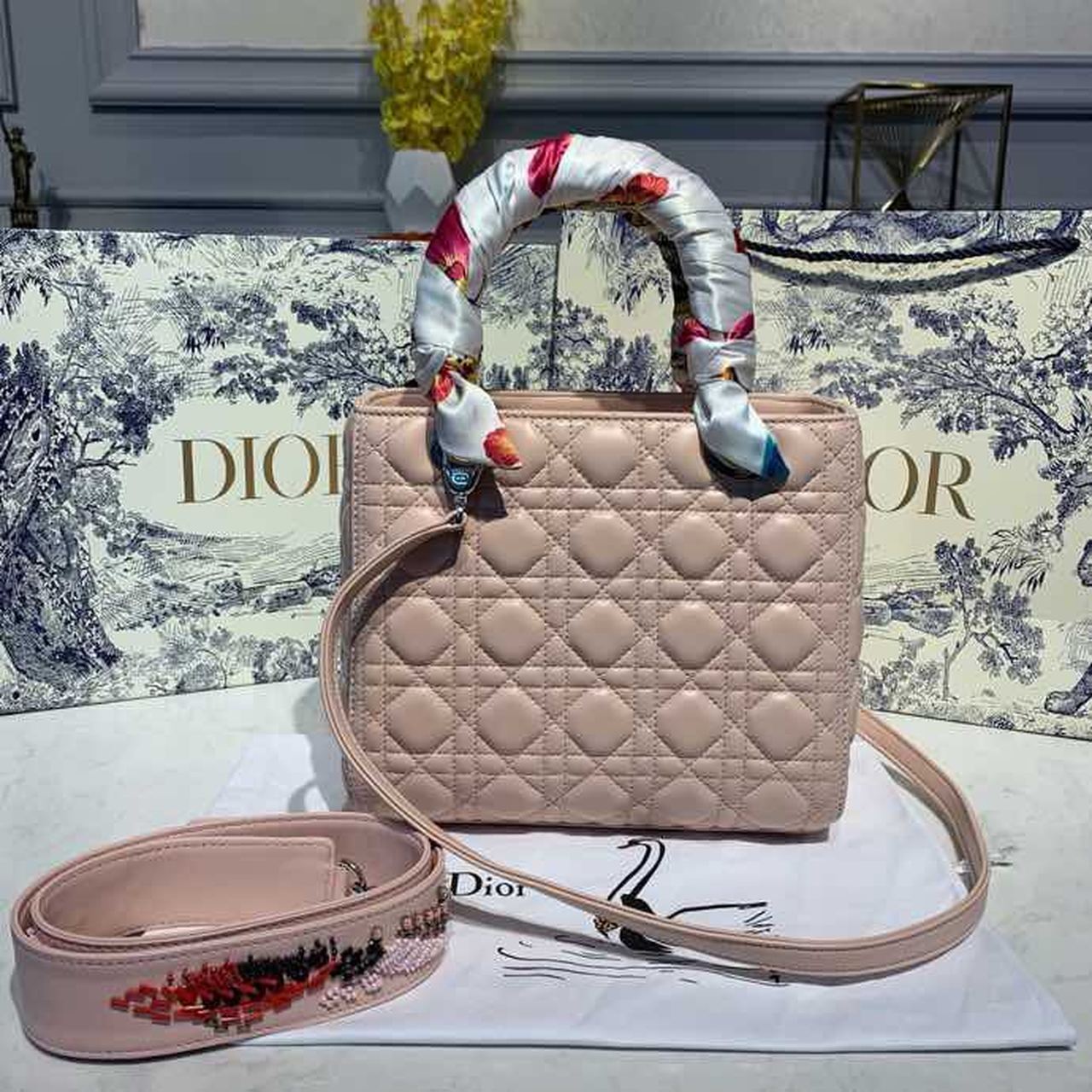 Top Quality MeTop Qualityum Lady Bag SiTop Qualityer Hardware with Embellished Bag Strap Pink For Women 9.5in/24cm CD