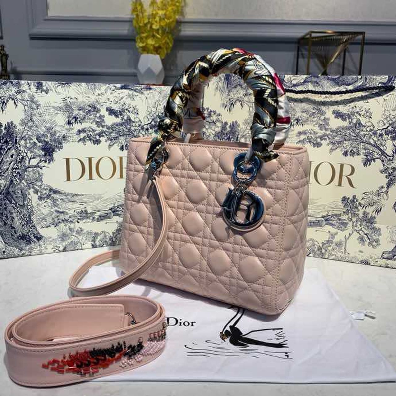 Top Quality MeTop Qualityum Lady Bag SiTop Qualityer Hardware with Embellished Bag Strap Pink For Women 9.5in/24cm CD
