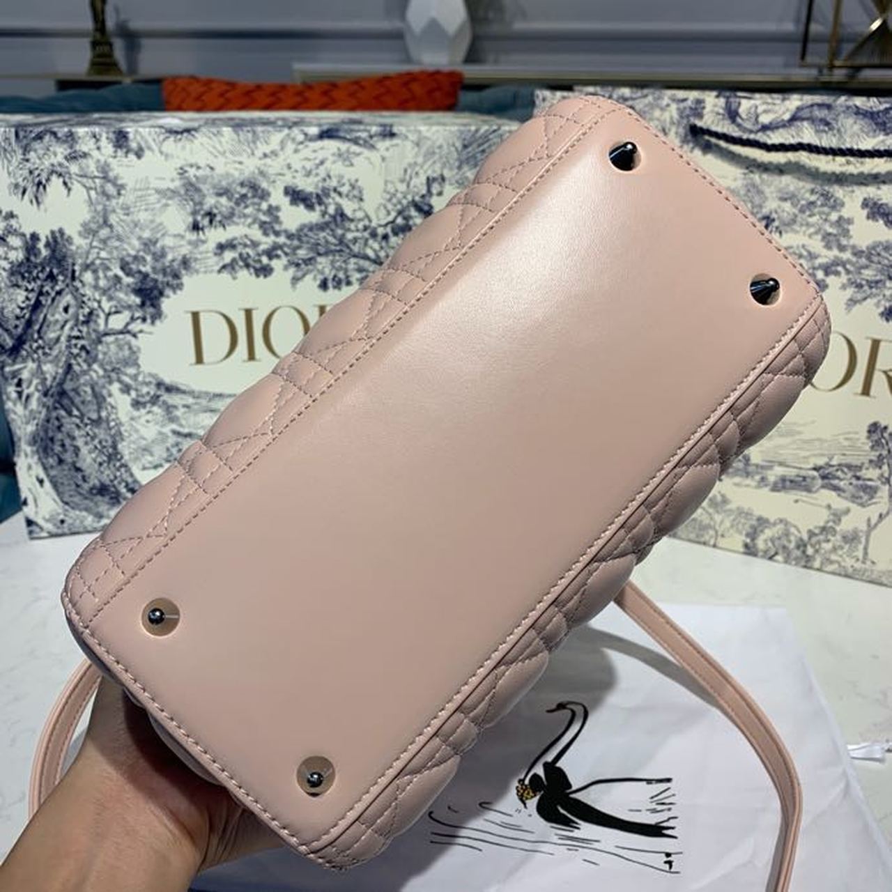Top Quality MeTop Qualityum Lady Bag Silver Hardware with Embellished Bag Strap Pink For Women 9.5in/24cm CD