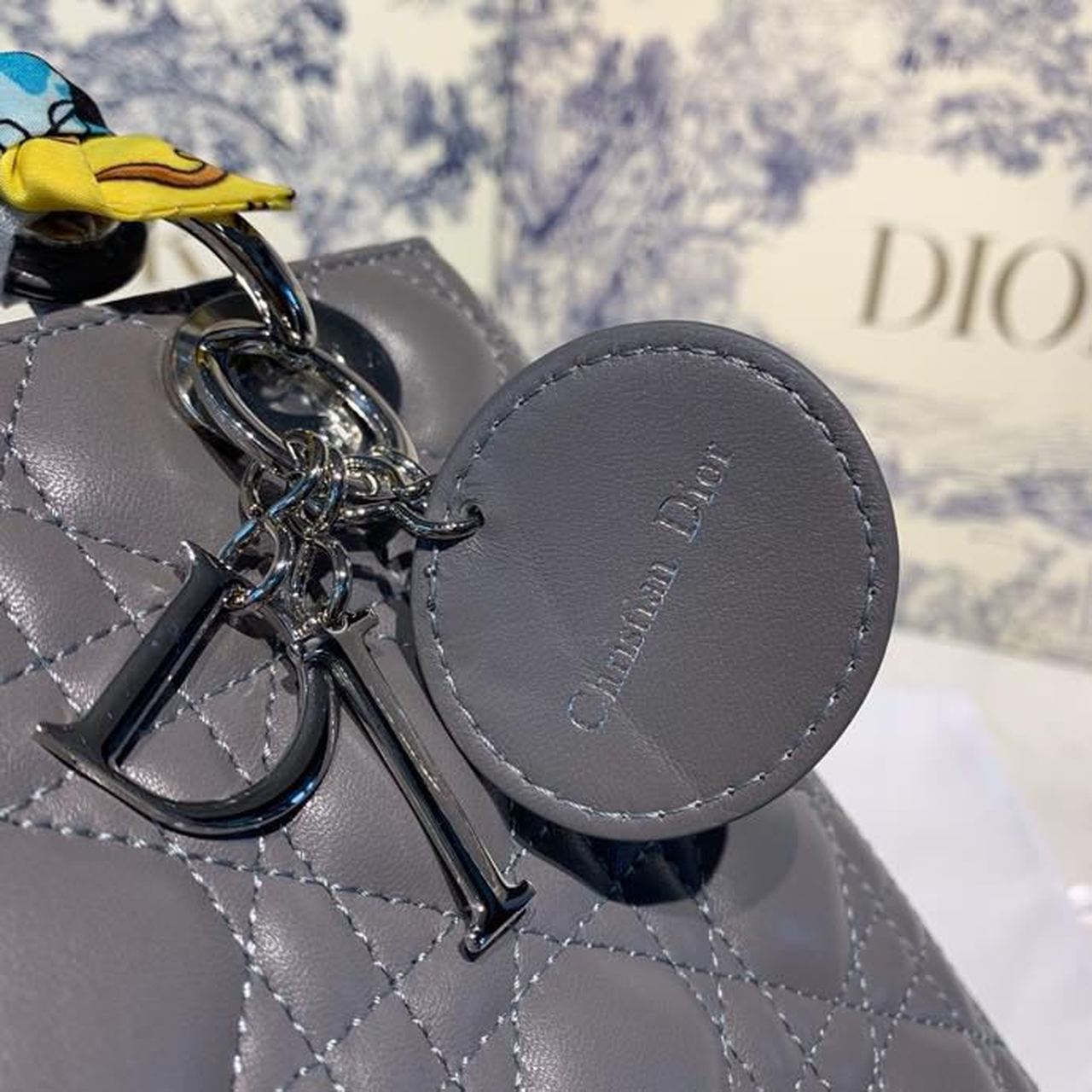 Top Quality MeTop Qualityum Lady Bag Silver Hardware with Embellished Bag Strap Dark Grey For Women 9.5in/24cm CD