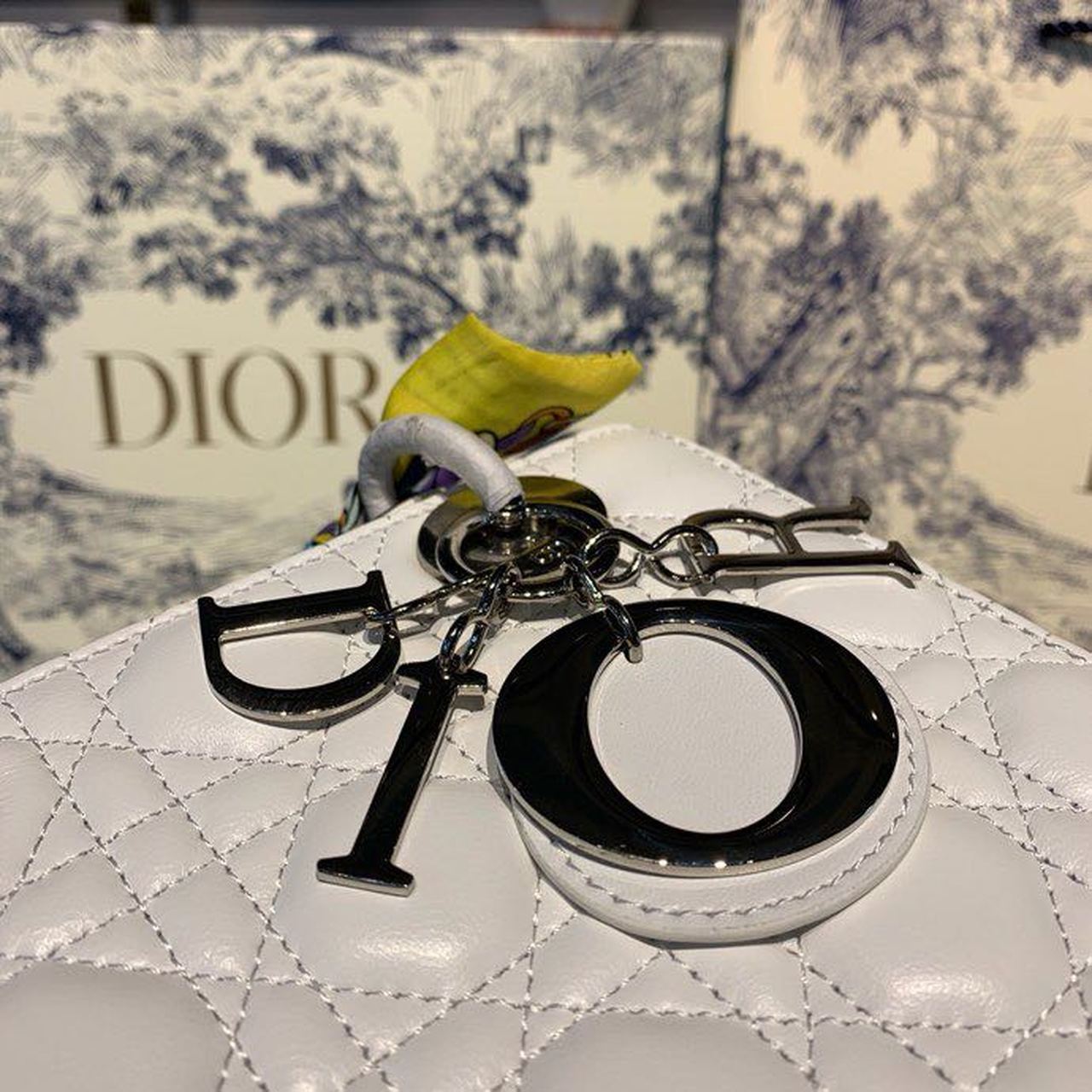 Top Quality Small Lady Bag Silver Hardware with Embellished Bag Strap White For Women 8in/20cm CD
